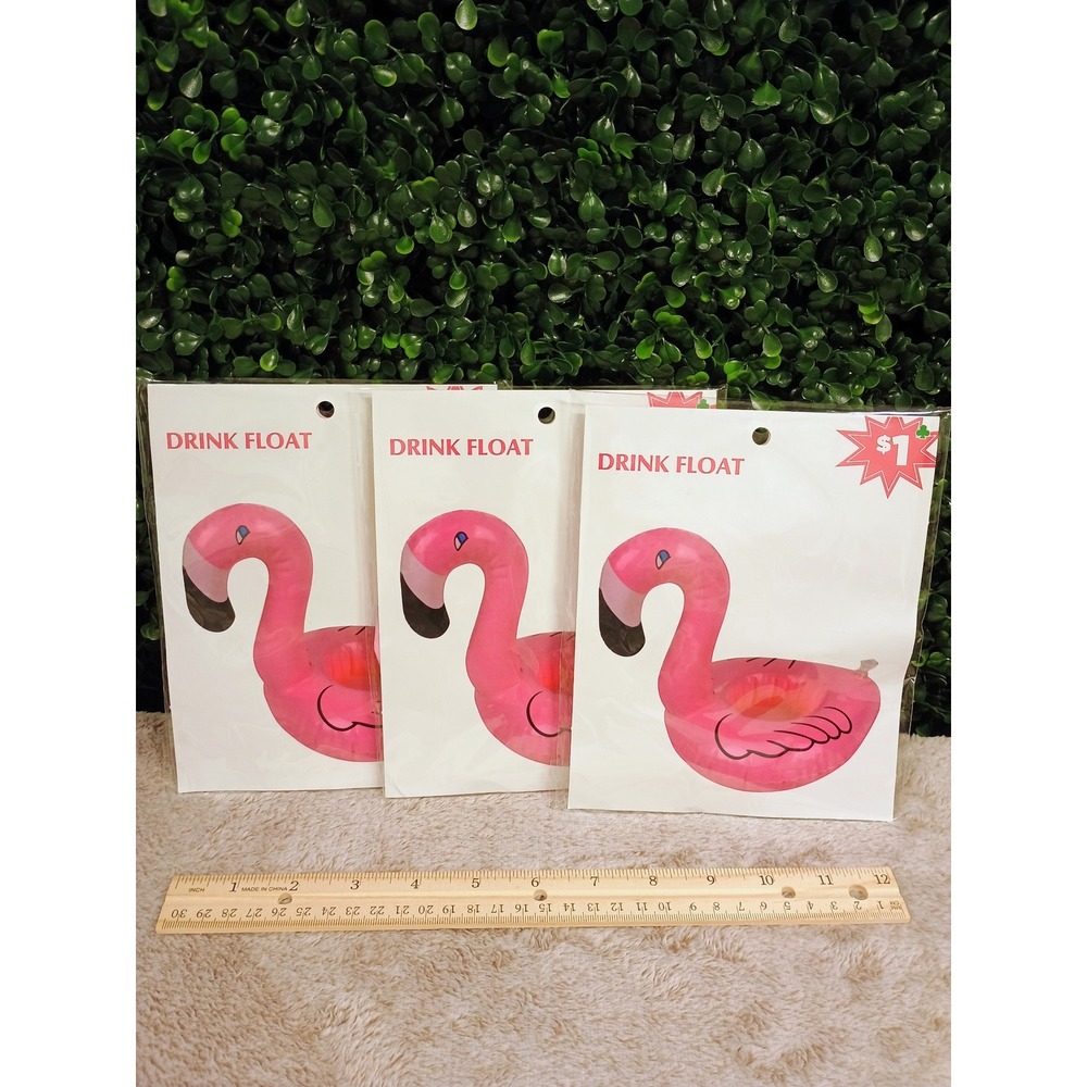 Lot of 3 Flamingo Inflatable Drink Float Pool Cup Holders Pink Old East Main Co